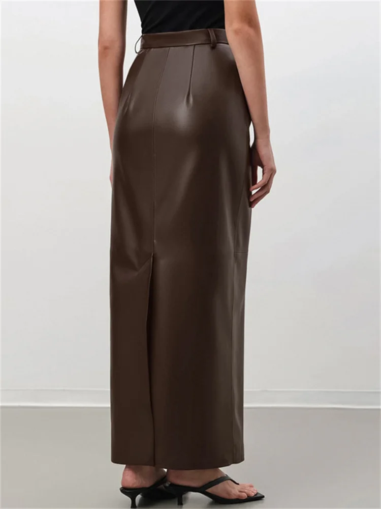 Tossy Vintage PU High Waist Long Skirt For Women Pocket Patchwork Casual Commute Streetwear Autumn 2024 Women's Solid Maxi Skirt