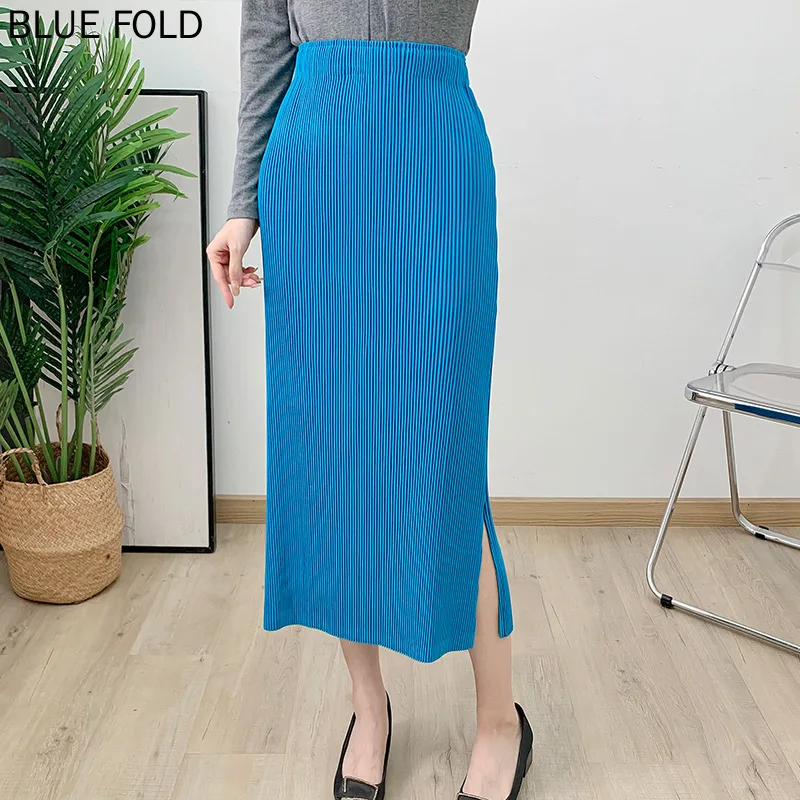 MIYAKE Pleats New Autumn New Chinese Style Pleated Skirt Medium Long High Waist Slim Hip Skirt for Women Faldas Ropa De Mujer