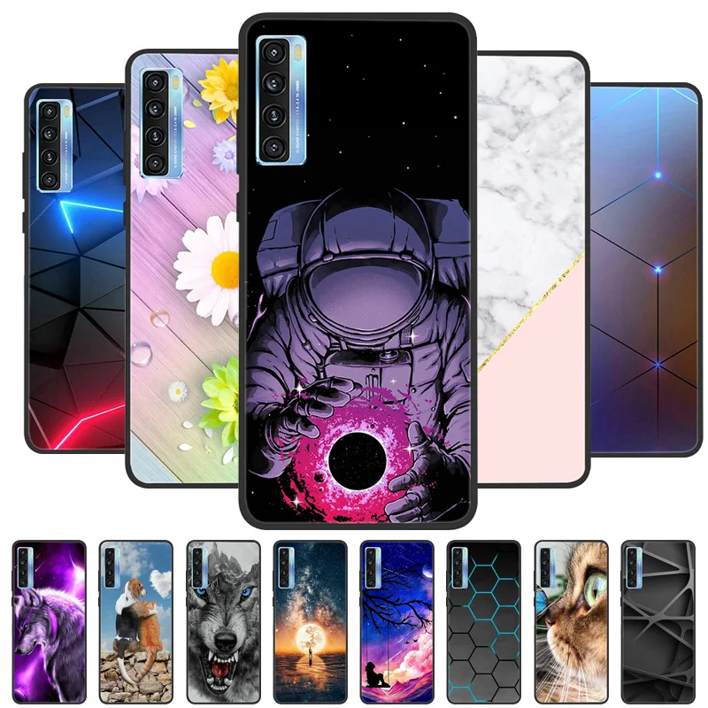 For TCL 20L Plus Case 20L+ Silicone Soft Wolf TPU Back Cover for TCL 20S 20L Case T775H T774H Black Bumper Funda TCL20S Capa