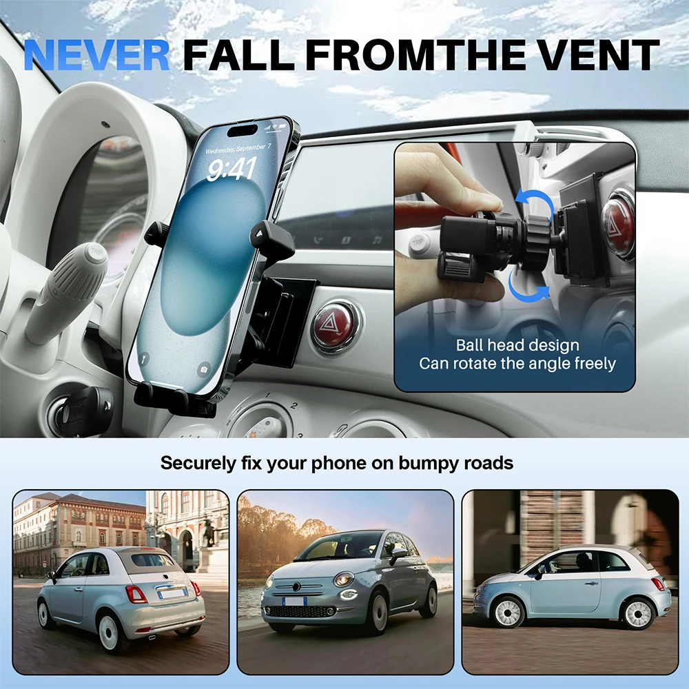 

For Fiat 500 2008-2023 Abarth 595 2012-2017 2018 2019 2020 2021 2022 2023 Car Gravity Phone Holder Rotate Bracket Accessories