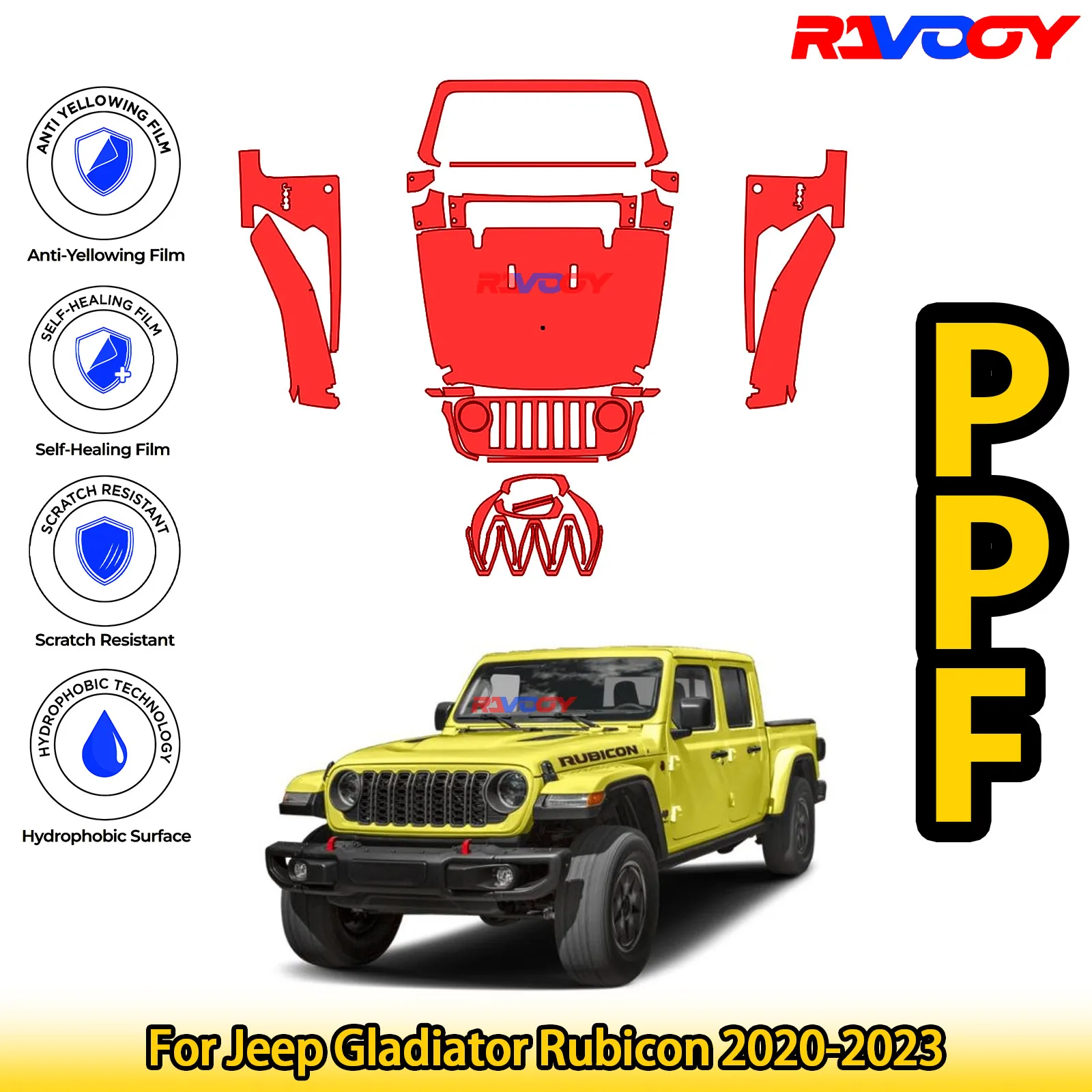 

For Jeep Gladiator Rubicon 2020-2023 Glossy Matte Black Precut front PPF Kit Paint Protection Film