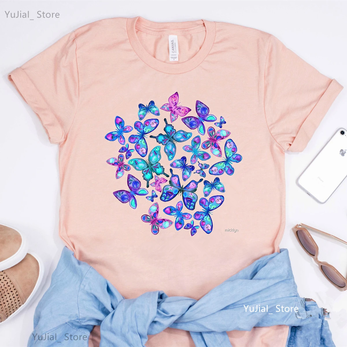 Camiseta rosa con estampado de flores de meditación de Mandala para niñas, camiseta de mariposa Social, camiseta Harajuku para mujer, camisetas de verano