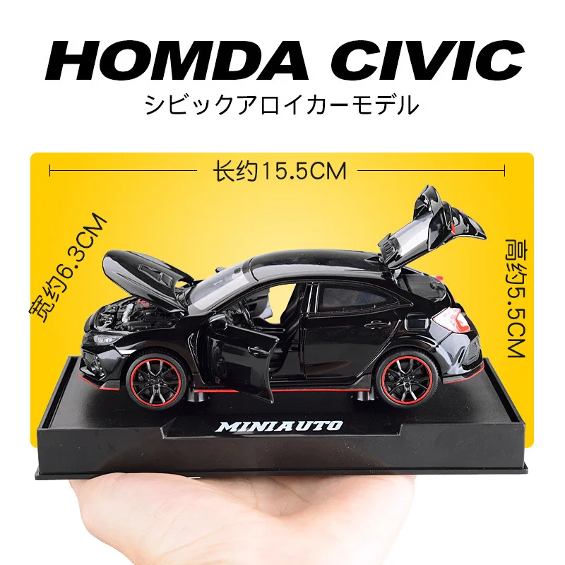 1:32 HONDA Limited Edition CIVIC TYPE-R Diecasts Toy Vehicles Metal Sound Light Car Model Collection Car Toys For Children Gift