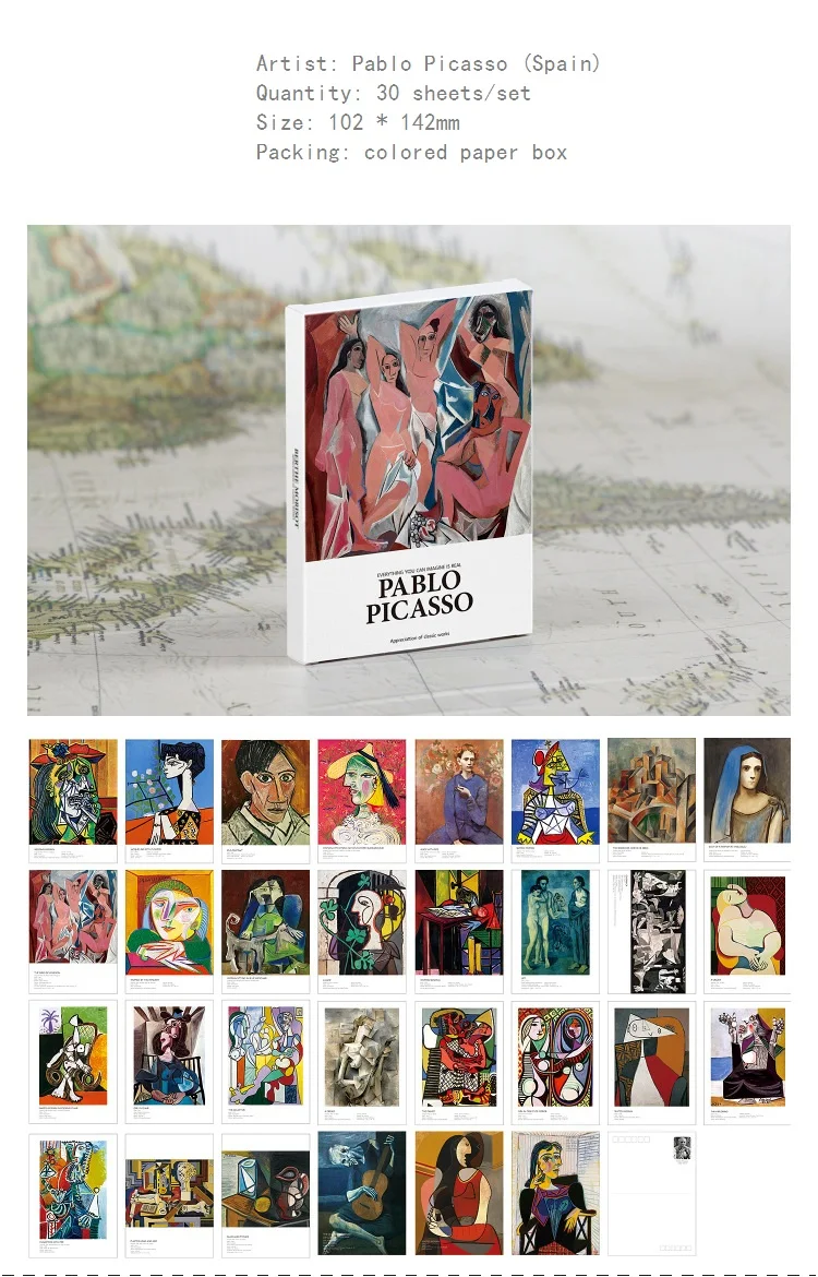 30 Blatt/Set Kunstmuseum-Serie Berühmte Künstler Englische Postkarten mit Umschlägen Kunstwerke Postkarten Werke von Matisse, Picasso, Van Gogh – Detail 6