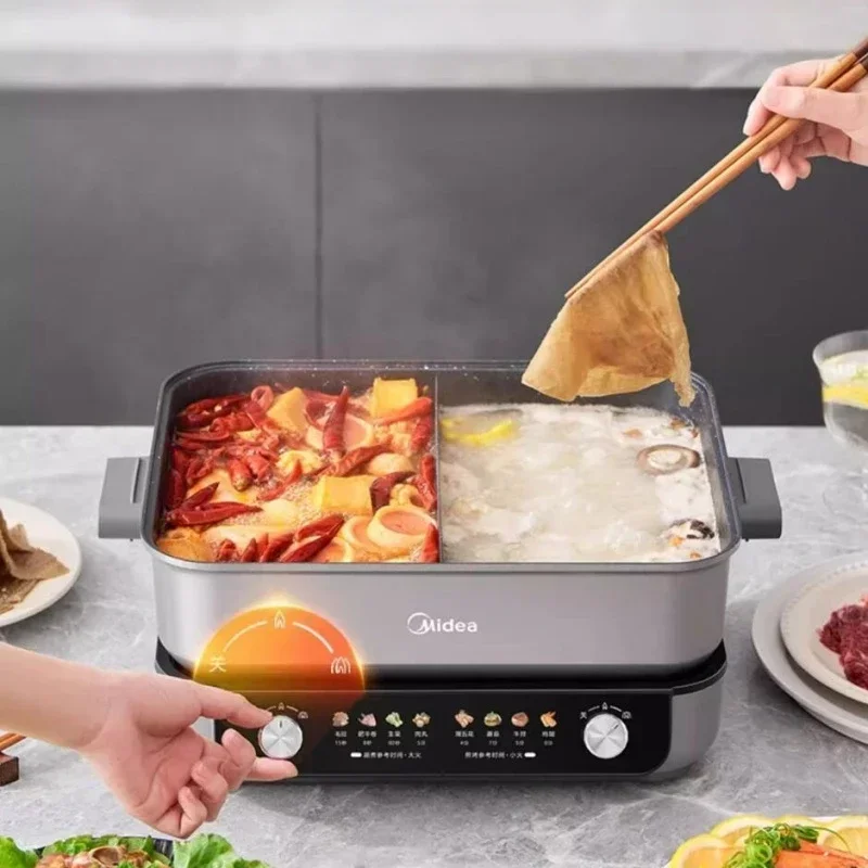 Midea 220V Double Flavour Electric Hotpot Electric Cooker 8L Multifunctional Pot 2000W Split Cooking Pot Non-stick Pan