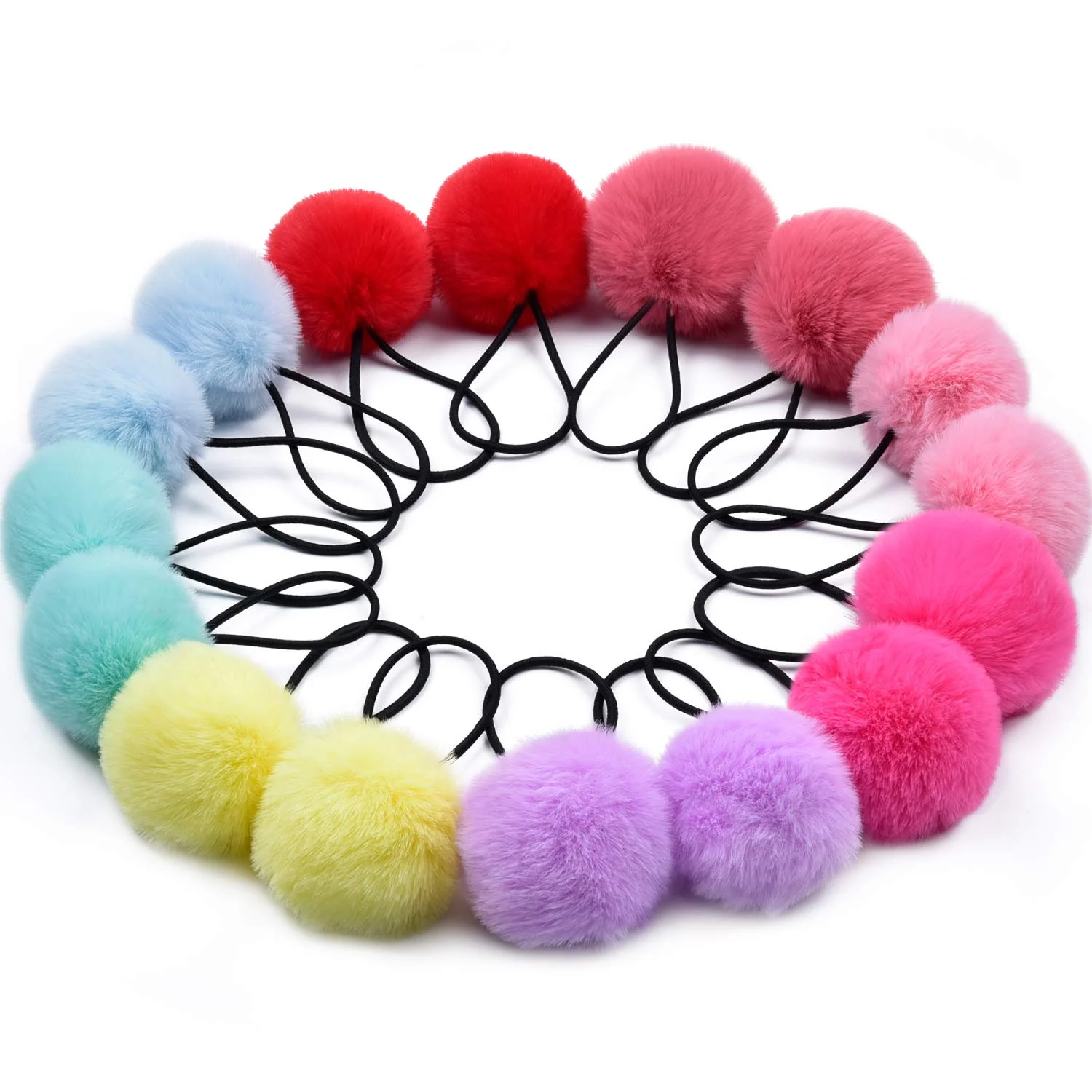 Pom Pom Hair Ties for Girls Toddlers - 16pcs Fluffy Ponytail Holders & Accessories - 2 Inch Wig glue Salon accessories beauty