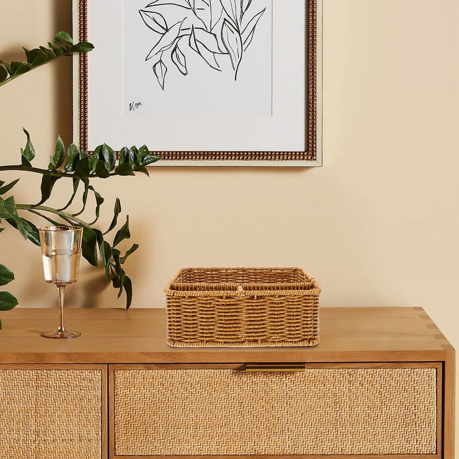 

Imitation Rattan Tissue Box Woven Napkin Holder Desktop ganizer Multi use Container Remote Control Storage Home Supplies