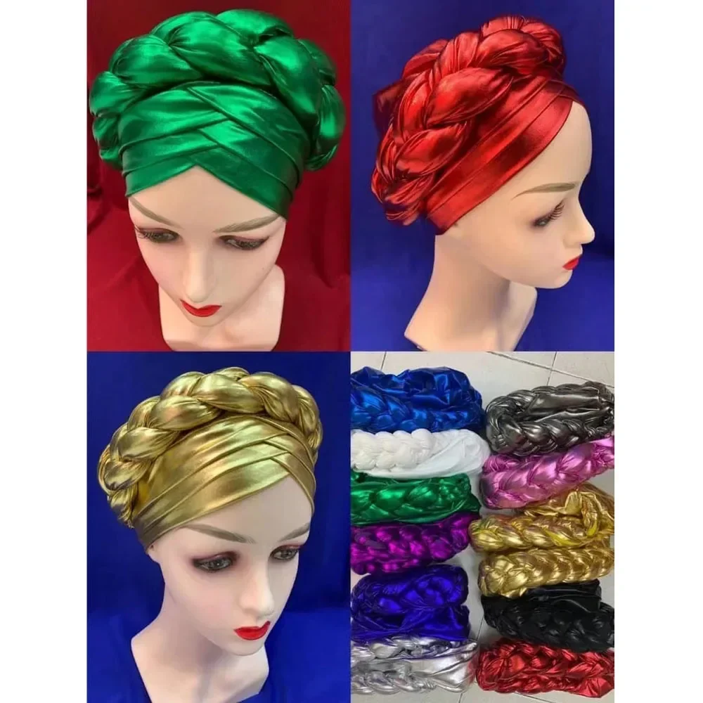 

Latest Aso Oke Auto Gele Headtie Already Made African Cap Nigerian Wedding Gele for Women Braid Turbans Female Head Wraps