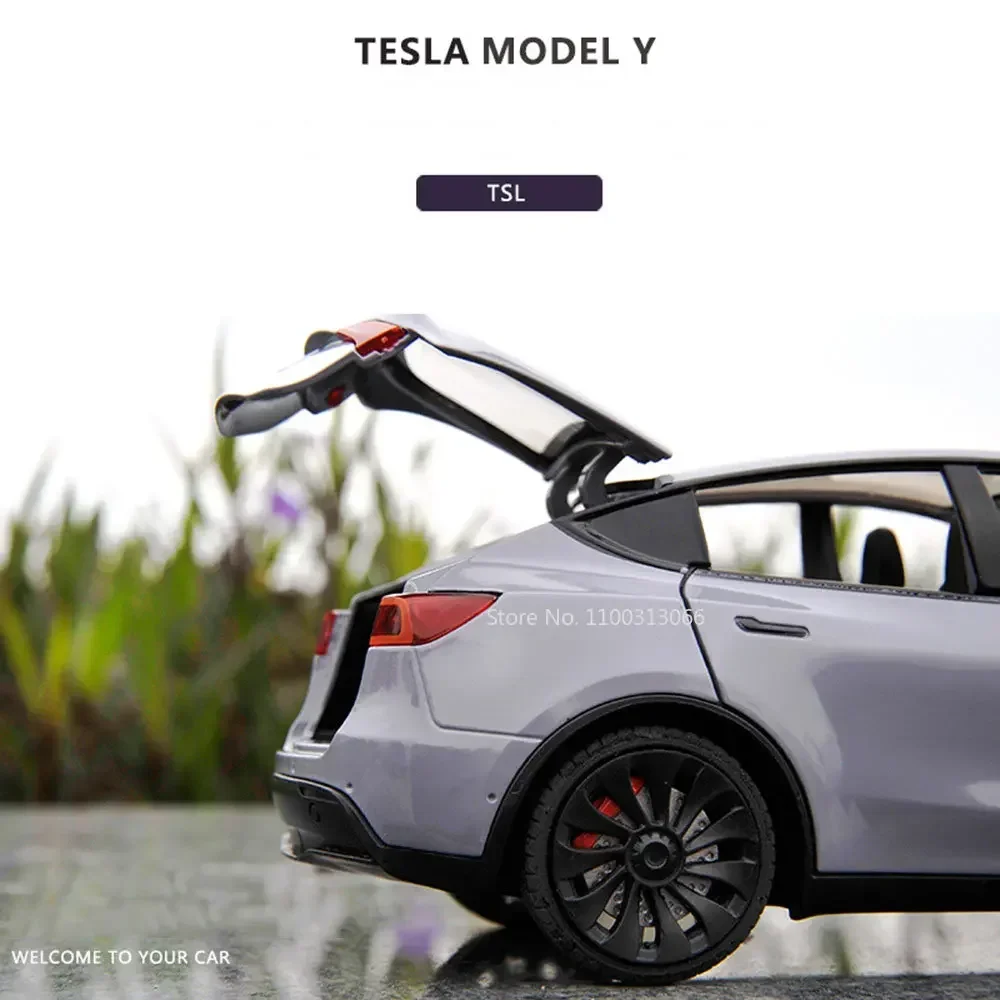 1/24 Skala Tesla Model Y Diecast Alloy Toys Models Car Simulation With Sound Light Pull Back Function Collection Boys Toy Gifts