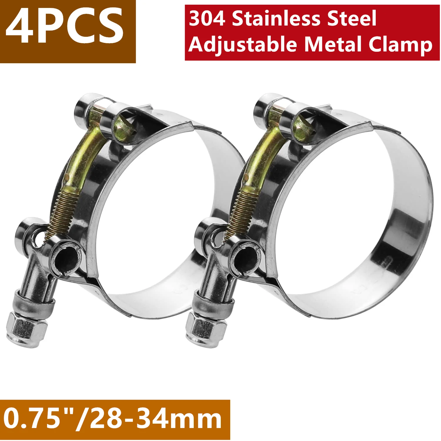 Auspuffklemme, T-Bolzen-Schlauchschelle aus Edelstahl 304, 0,75 Zoll/28–34 mm, verstellbare Metallklemme für die Automobilindustrie, Schweißwerkzeuge, Rohrschelle