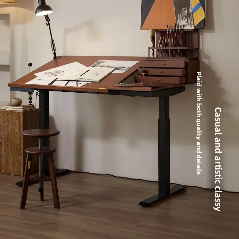 Electric lifting painting table solid wood art table