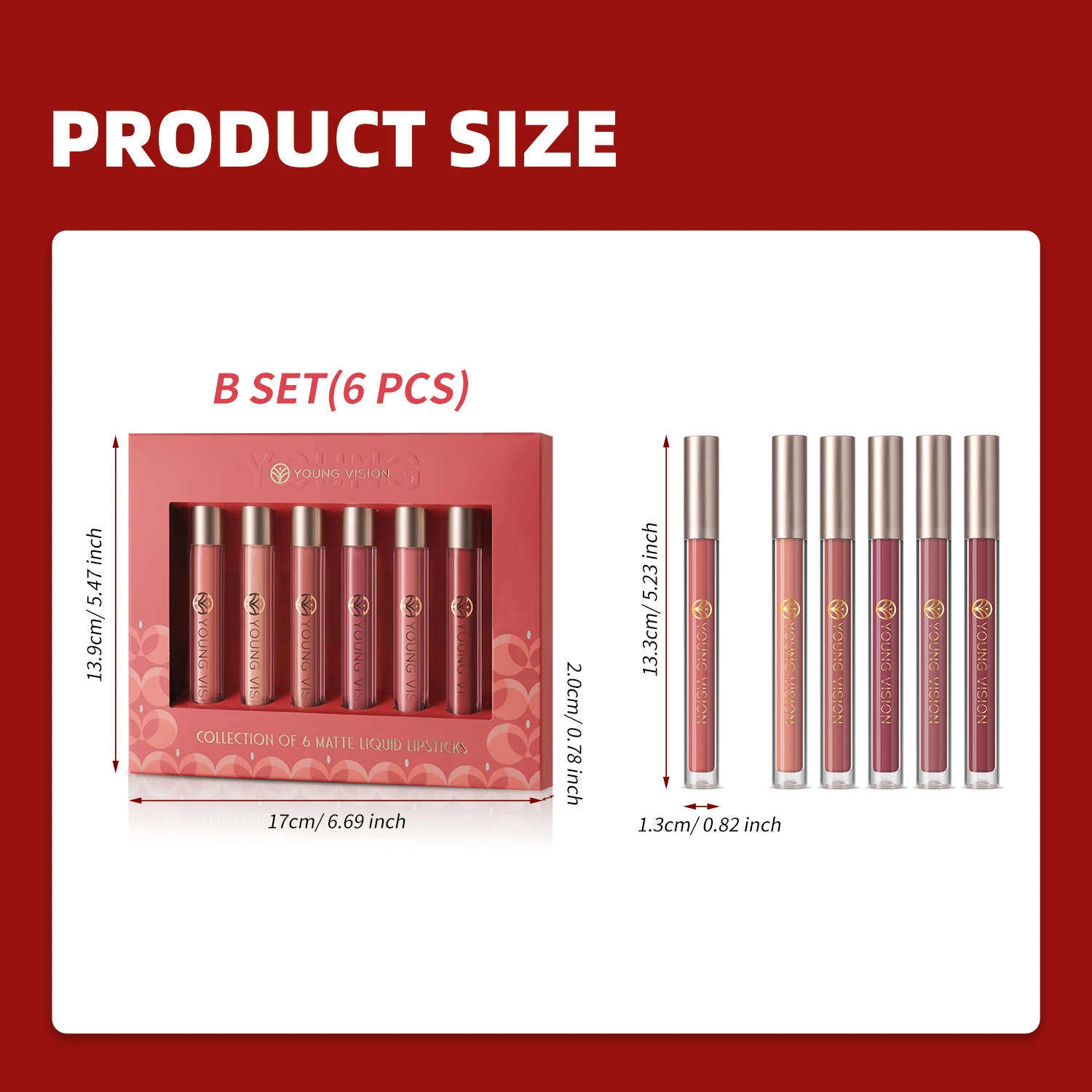 6 Stück/Packung Lipgloss-Set, langlebiger, antihaftbeschichteter, flüssiger Lippenstift, samtmatter Lipgloss