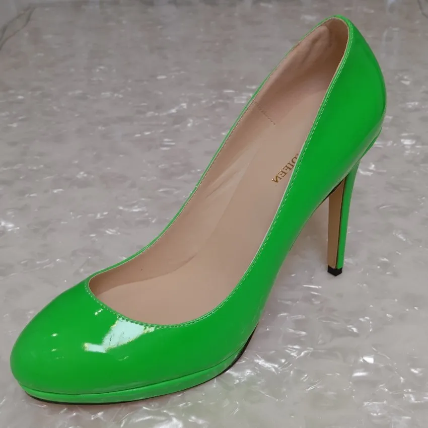 Women Green Red Patent Leather Pumps Fashion Party Wedding Round Toe High Heels Female Slip On Dress Ladies Shoes Big Size A0061