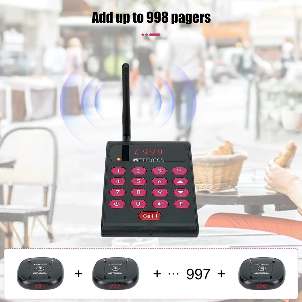 Retekess TD161 Restaurant Pager Bar Food Truck Coasters Buzzer Vibrator Pager Receiver Calling System Vibration Bell for Cafe