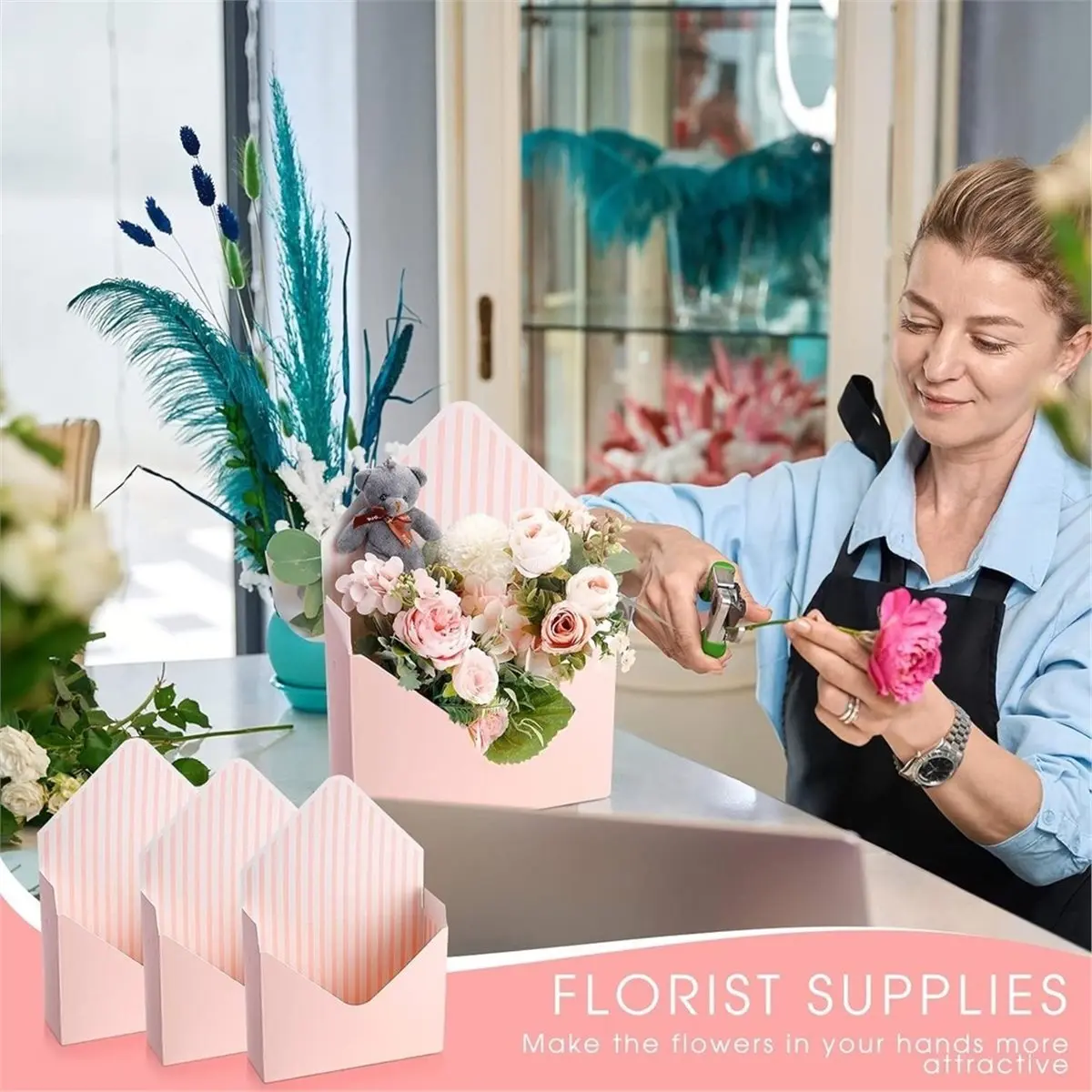 10pcs Bouquet Envelope Boxes, Flower Wrapping Gift Bags, Folding Hand-Held Envelope Boxes, Teacher'S Day Gift Boxes
