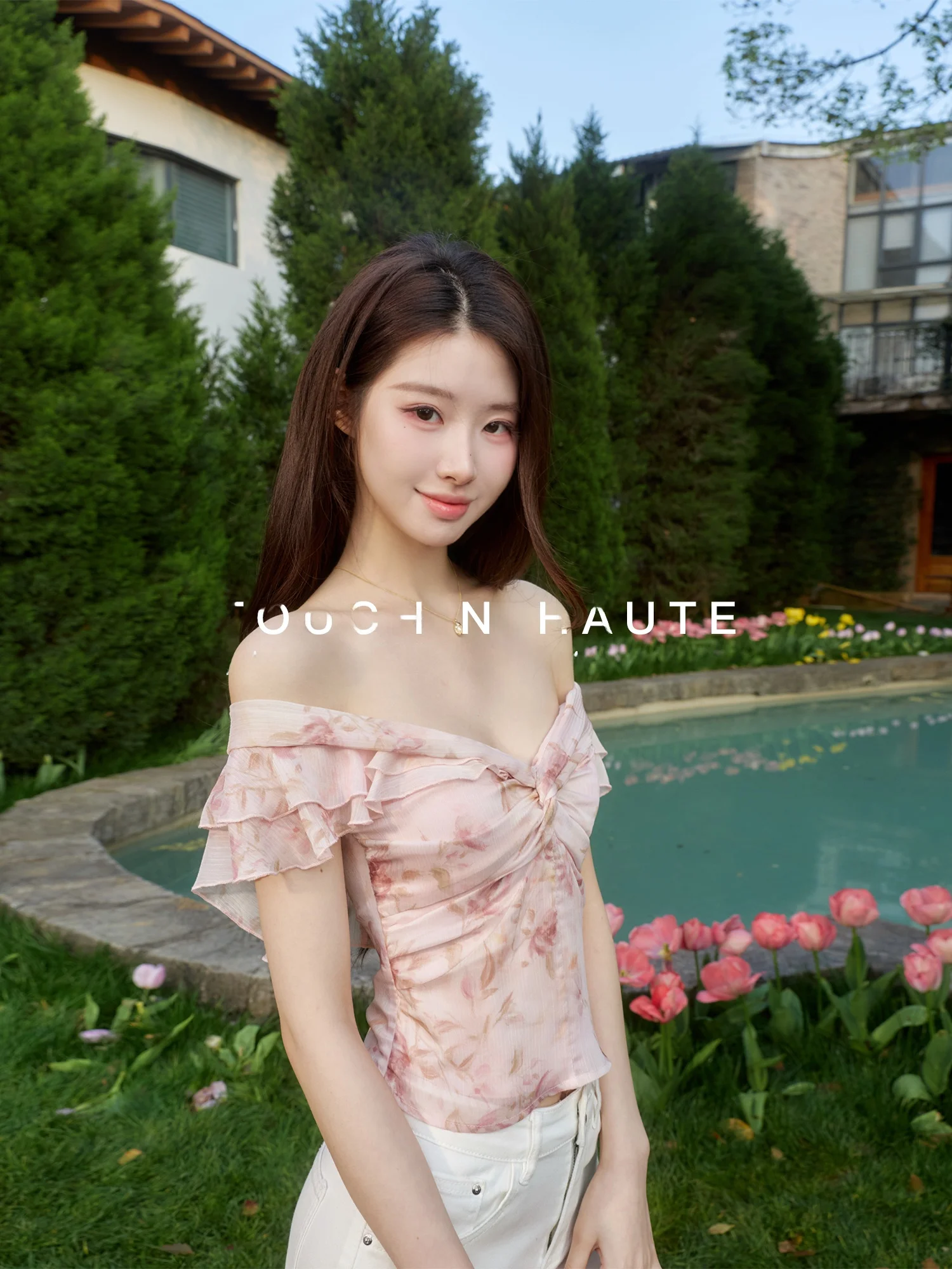 

Топ Touchin Haute Vintage с эффектом масляной живописи, на одно плечо, с узлом, облегающий, для женщин, приятный к телу, дышащий, в повседневном стиле, из полиэстера