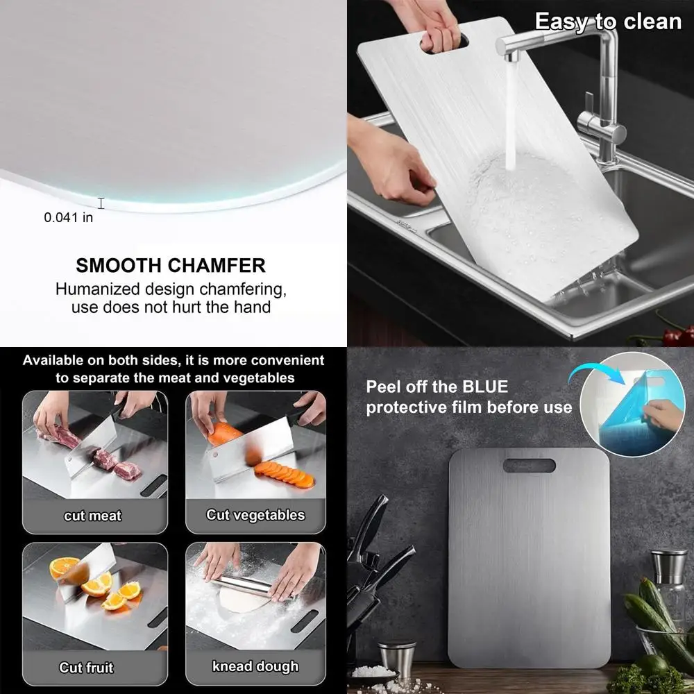 

Pure Titanium Cutting Boards - 100% Non-Toxic, Double-Sided, Durable Chopping Boards for Kitchen - Easy Clean, Store, 3 Sizes Se