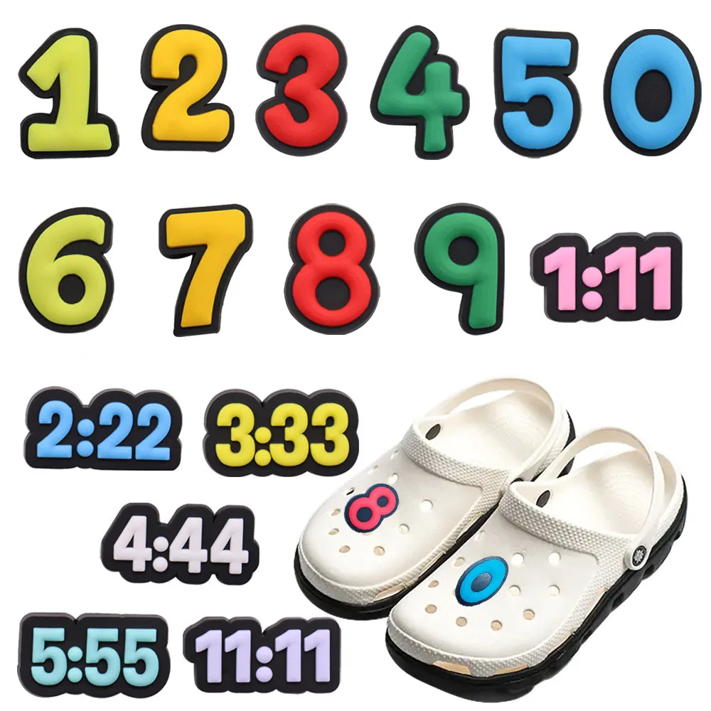 Single Sale 1pcs PVC Shoe Charms Buckle Colorful Number Sandals Shoes Decoration Fit Wristbands Hole Slipper Accessories 