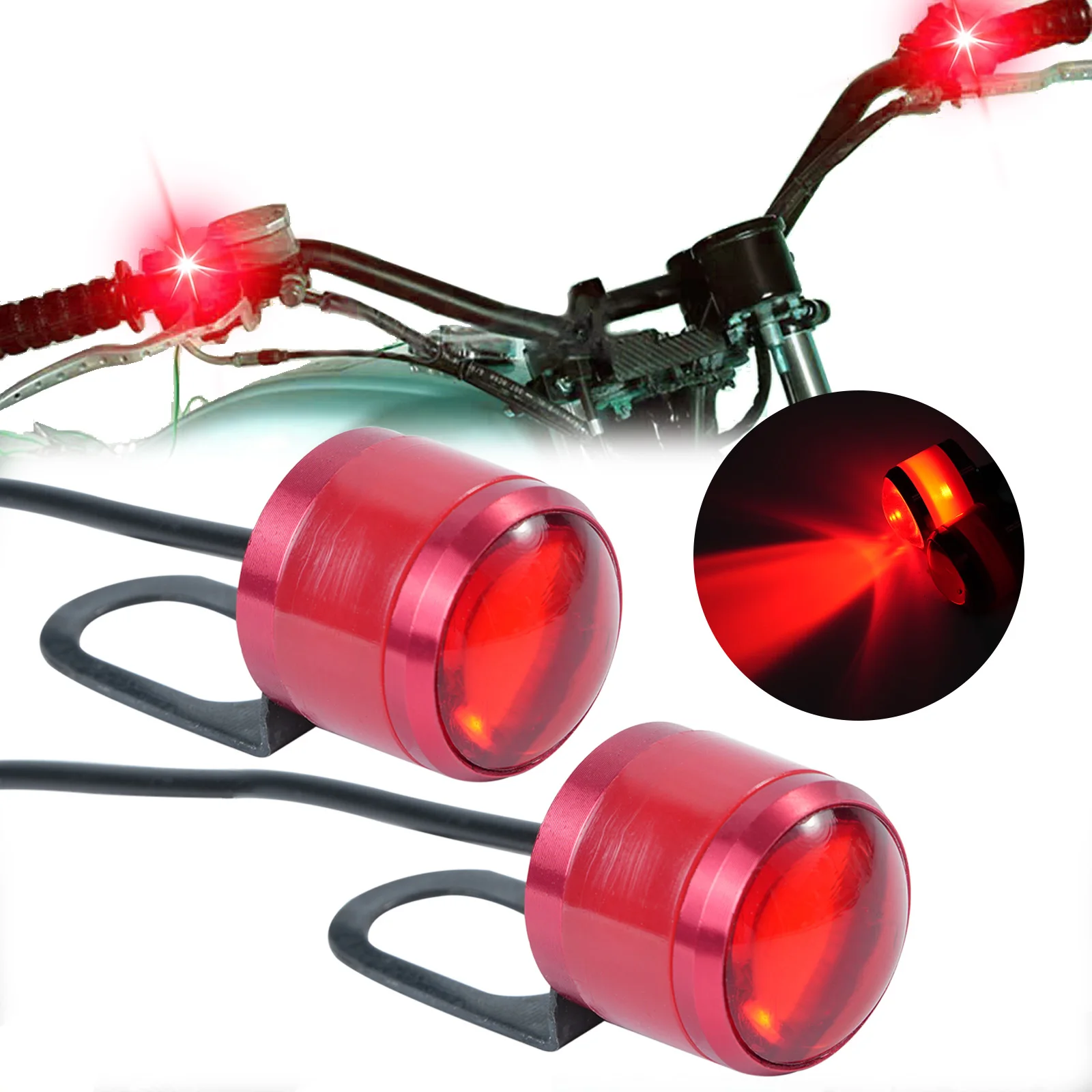 Motorfiets LED-licht Rood knipperend Spotlight Strobe Running Driving Light Indicator Motor Achteruitkijkspiegel Licht 12V Universeel