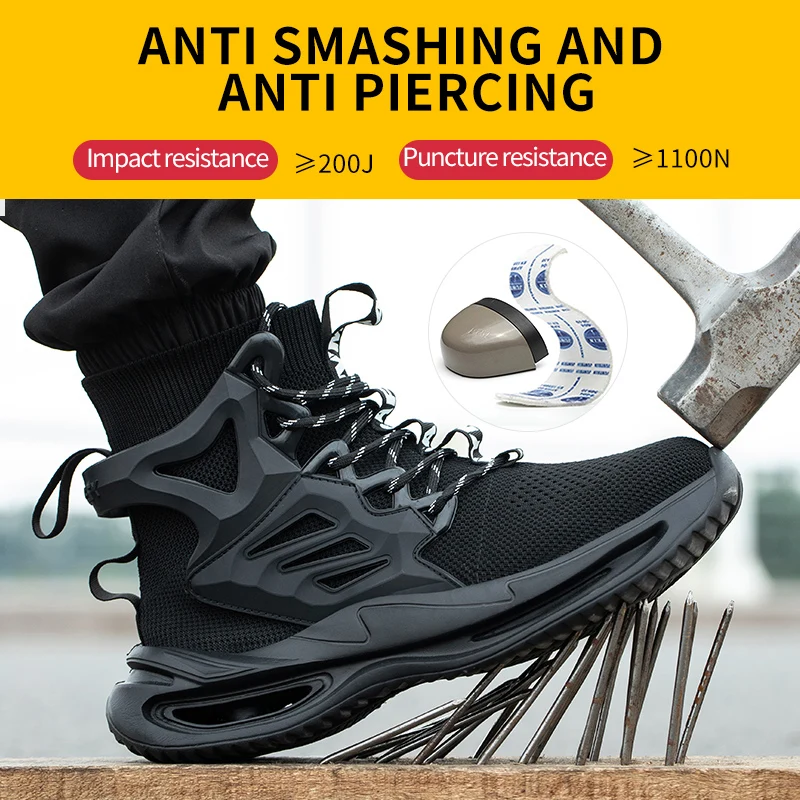 

High-top fashion anti-smash anti-stabbing steel toe men's safety shoes soft lightweight wear-resistant non-slip work shoes