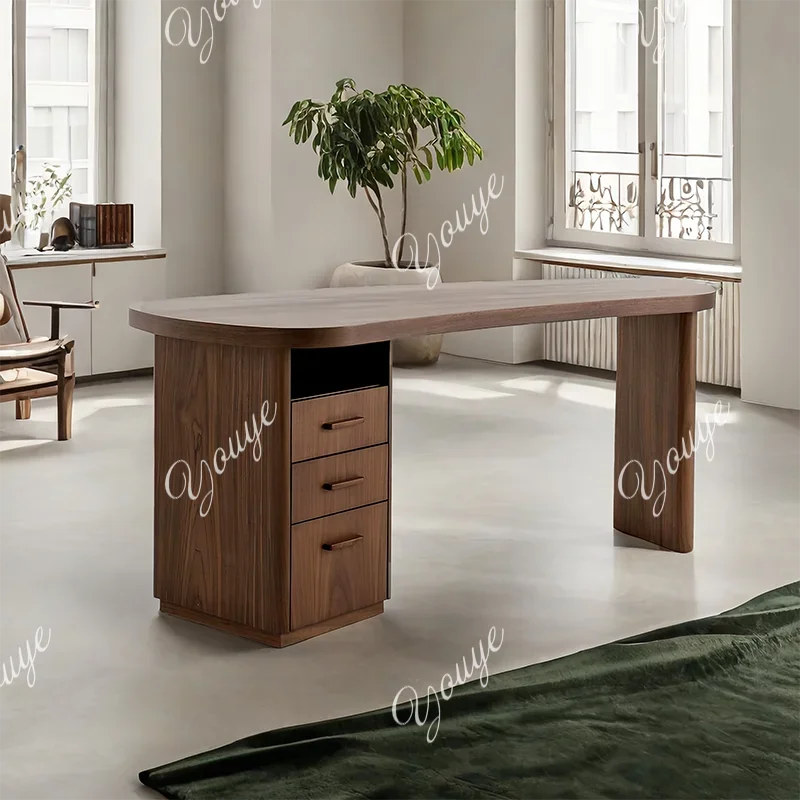 

A Medieval All-solid Wood Desk Log Special-shaped Workbench Nordic Retro Small Apartment Computer Table