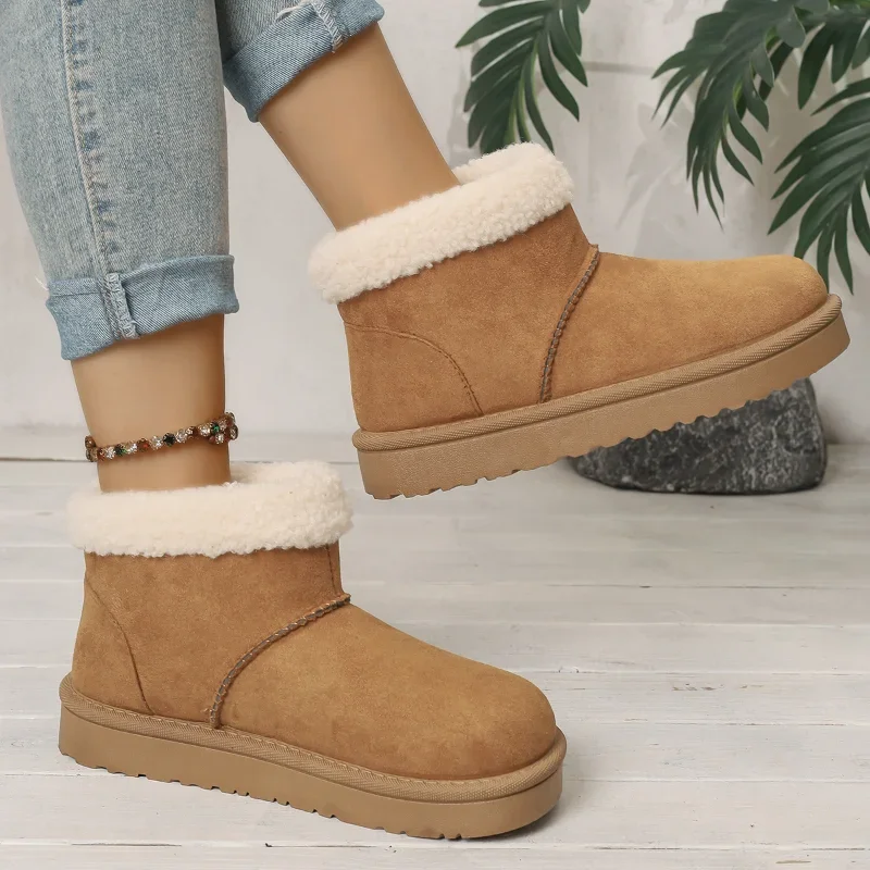 2027 New Winter Elegant Women's Snow Boots Flat Bottom Soft Plush Lined Warm Wear Resistant Winter Boots 36-41