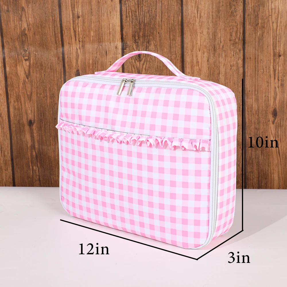 Lunch Bag Ruffle Plaid Insulated Cooler Box Kid Child School Thermal Food Tote Women Waterproof Leakproof Portable Reusable