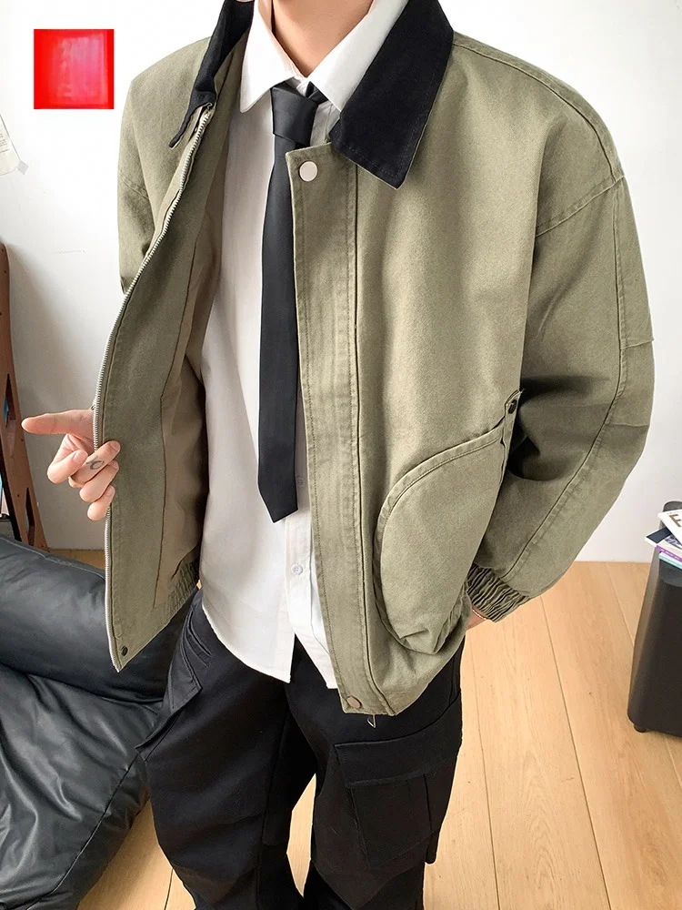 

American High Street Pure Cotton Flight Jaet Men's Trendy Brand High-End Feel Workwear Collar Top Men's 2025 New