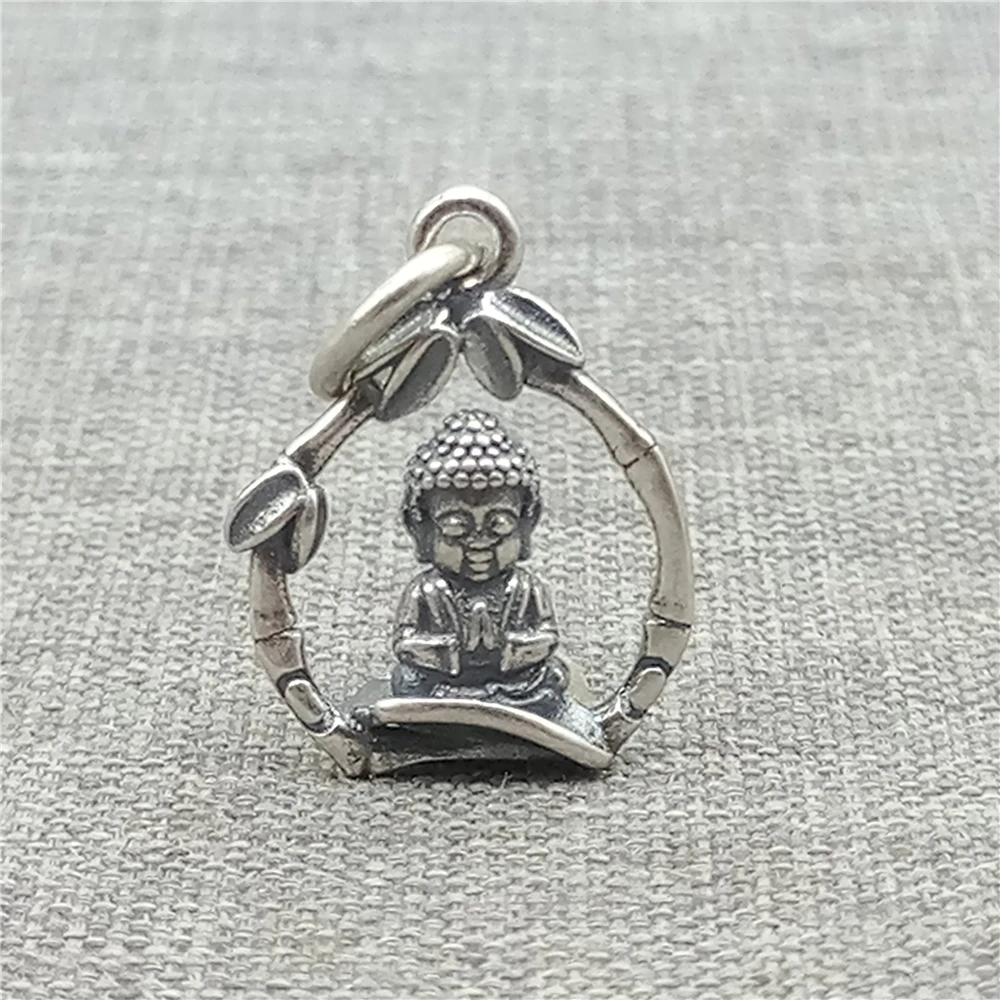 2pcs of 925 Sterling Silver Sitting Buddha Charms w/ Leaf for Yoga Meditation Necklace Bracelet