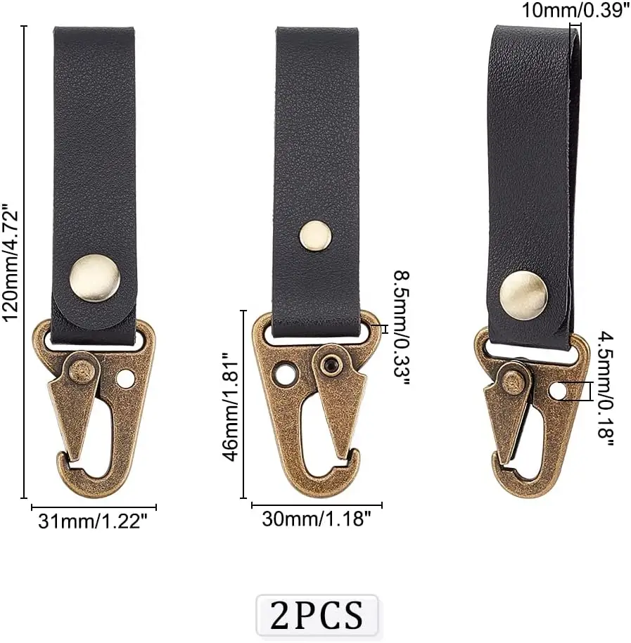 2ชิ้นพวงกุญแจยุทธวิธี MOLLE คลิปเกียร์หนังผู้ถือพวงกุญแจหัวเข็มขัดแฟชั่นสีดำผู้ถือ FOB พร้อมตะขอสำหรับเข็มขัด