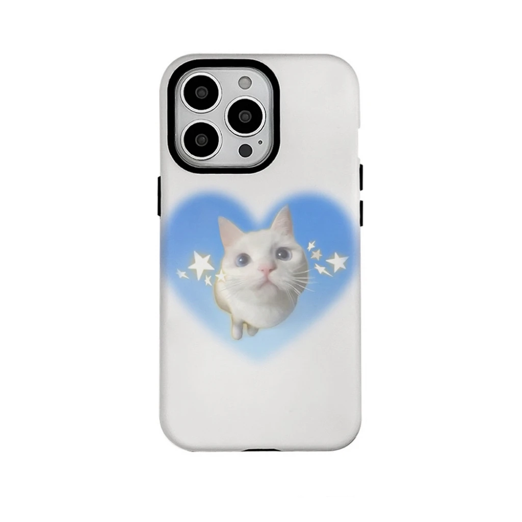 INS Blue Love Star Cat Cartoon Case for IPhone 16 15 PLUS 14 13 Pro Max 12 13 MINI 11 Pro XR XS MAX Shockproof Ultra Thin Cover