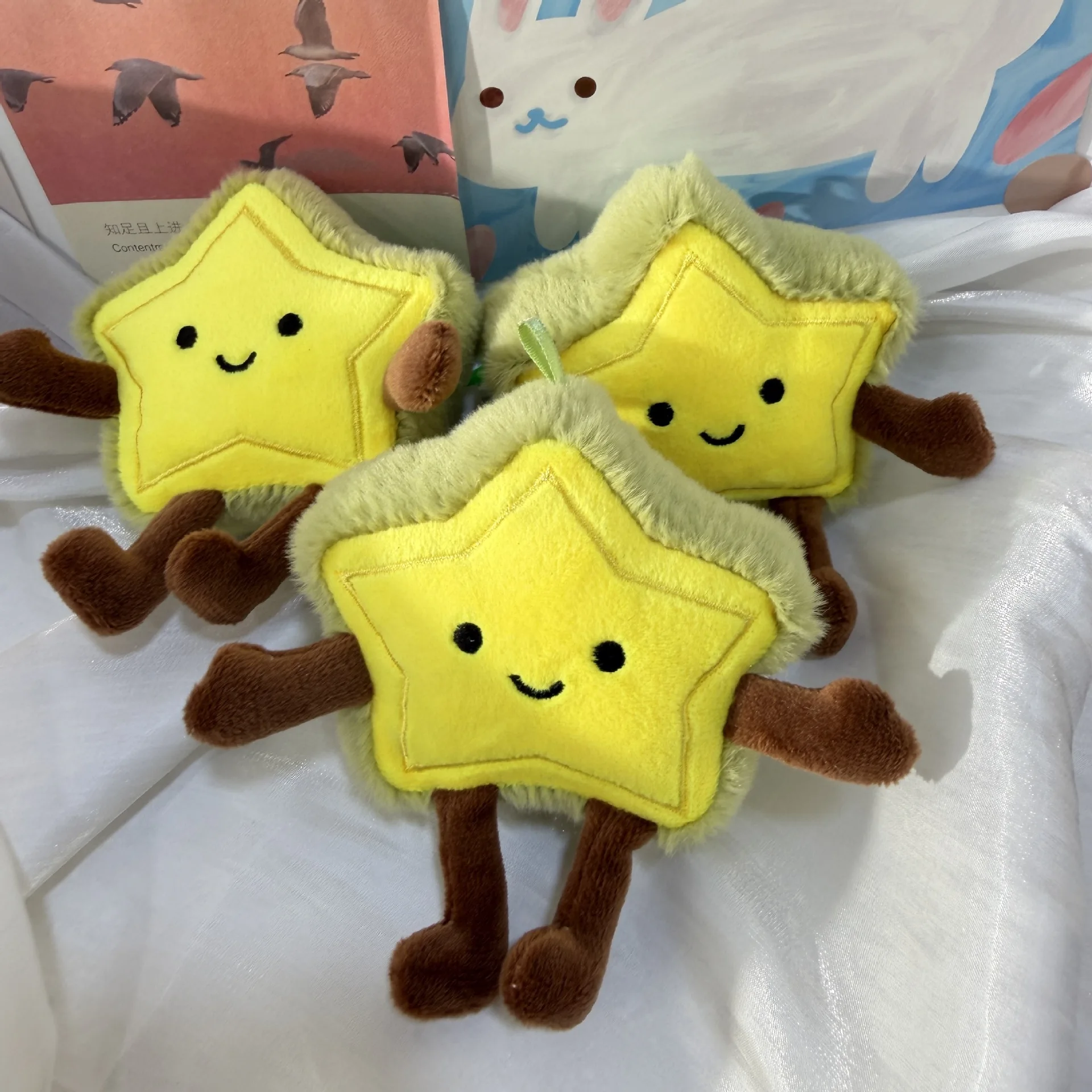 Fun Cartoon Starfruit Plush Toy Pendant Keyring Cute Simulation Fruit Plush Stuffed Toy Backpack Decor Keyring Birthday Gift