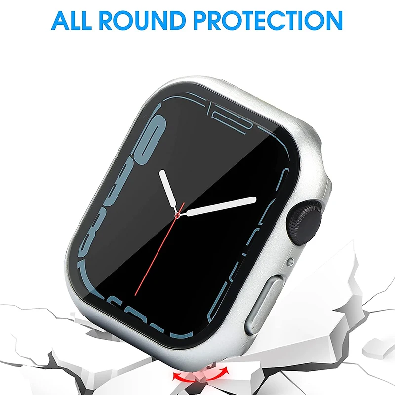 Capa para pc para apple watch série 9/8/7 45mm 44mm 41mm 40mm capa dura com protetor de tela de vidro temperado para iwatch 6/5/4/se/3