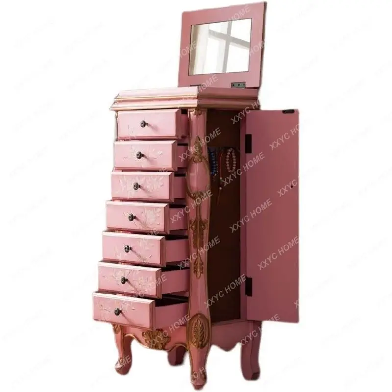 

Painted 7-Drawer Cabinet Home Storage Cabinet with Mirror Jewelry Cabinet