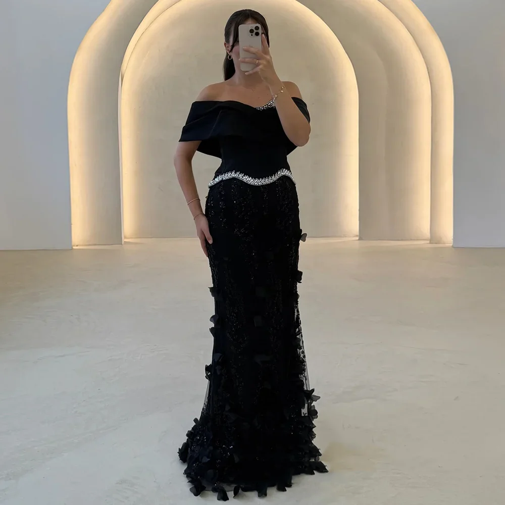 Abito da sera elegante a sirena con spalle scoperte, decalcomania 3D, abito da ballo con glitter in cristallo, abito da cerimonia nuziale personalizzato