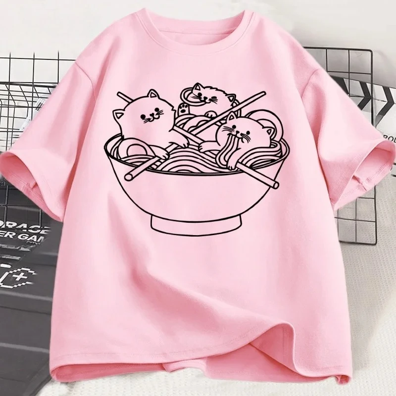 Japanischen Stil Katze Ramen T-Shirt Baumwolle Kurzarm Kawaii Anime T-shirt Ramen Kätzchen Graphic Tees Nette Lebensmittel T-shirt Kleidung