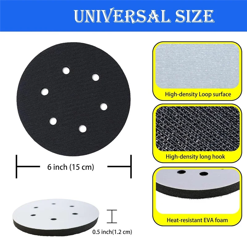 A74E-5-Pack 6-Inch Soft Density Sponge Cushion Sanding Interface Pads, Hook And Loop, With EVA Foam Buffer Backing Pads
