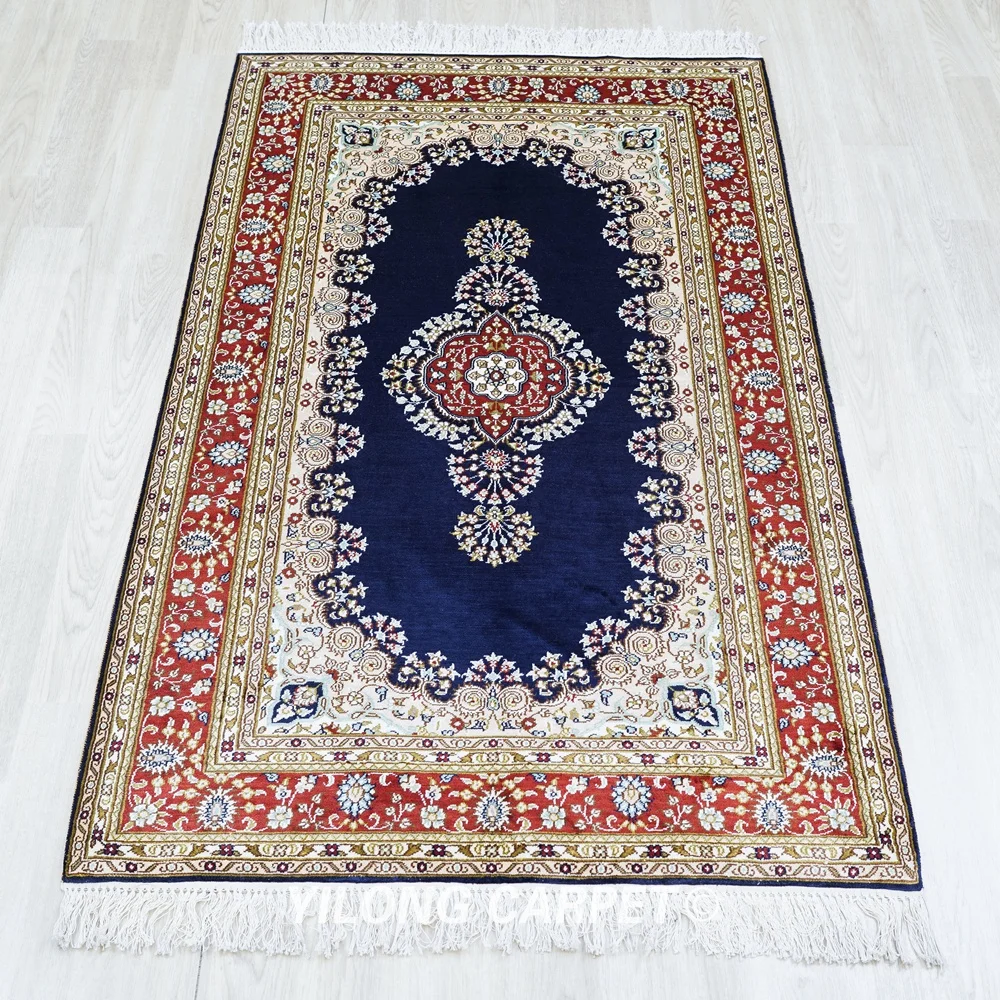 91x152cm Turkish Silk Carpet Exquisite Luxury Blue Traditional Oriental Rugs (LH852B)