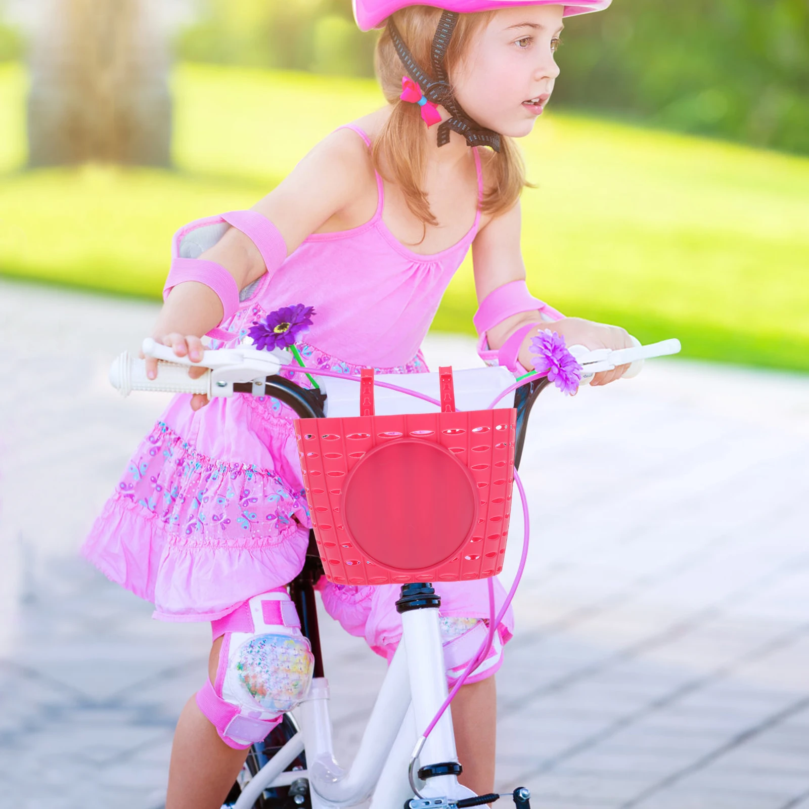 

1pc Premium Plastic Bike Basket Detachable Waterproof Storage Basket For Kids Bicycle Smooth Durable Easy Install Pink Color