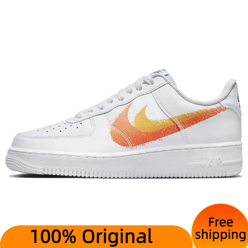 

Nike Air Force 1 Low '07 Spray Paint Swoosh White Safety Orange Sneakers shoes With Original Box