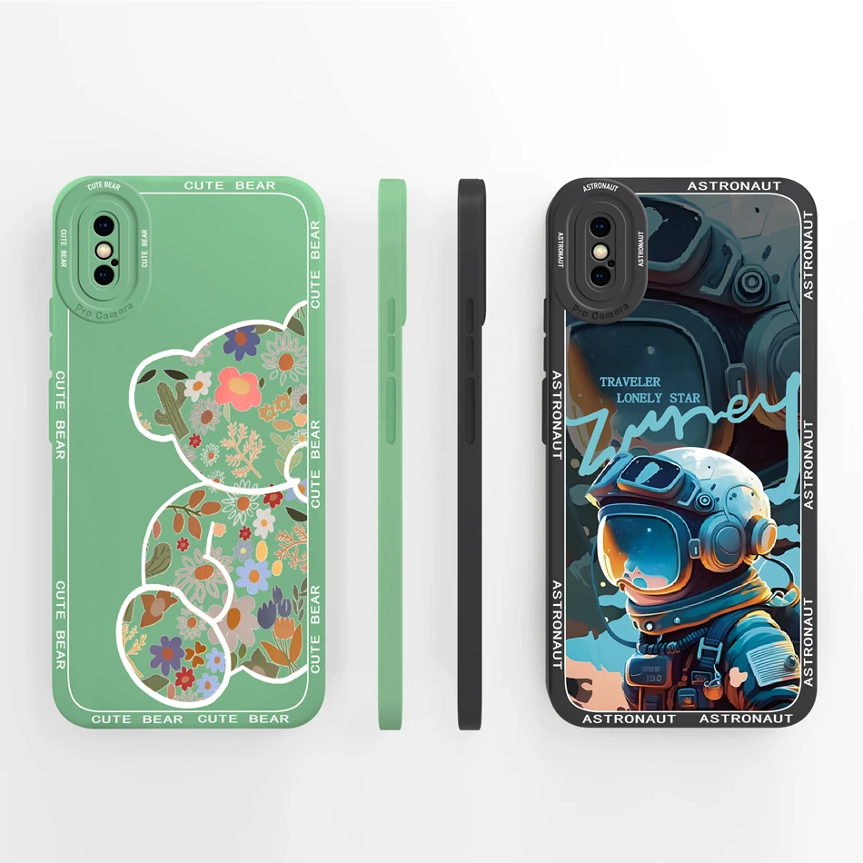 Case For iPhone X XS Artistic Bear Liquid Silicone Phone Cases For iPhoneX Protector For iPhoneXS Full Protection Back Cover