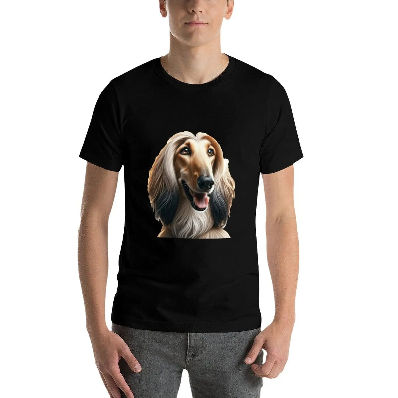

Majestic Afghan Hound Art Print - Elegant Long-Haired Sighthound Dog Breed Portrait T-Shirt men t shirt cotton 100% T-Shirt