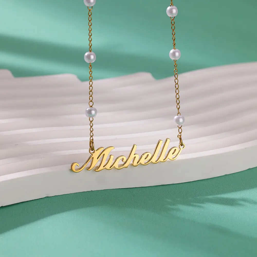 

Customized Imitation Pearl Name Necklace For Women Gold Color Custom Nameplated Choker Necklace Dainty Jewelry Girls Gift