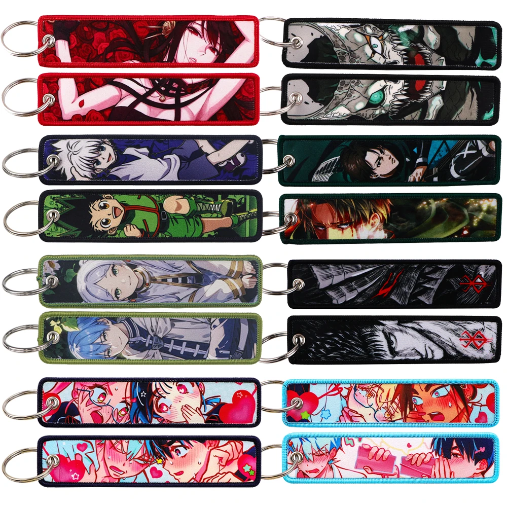 Gestickte coole Schlüsselanhänger Schlüsselanhänger Frauen Anime Schlüsselanhänger für Auto Motorräder Schlüssel Schlüsselanhänger Männer Halter Schmuck Geschenke 1 Stück