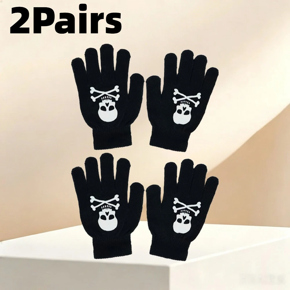 1 pair of skull bone design gloves, elastic and fashionable couple gloves, suitable for Halloween costumes and parties