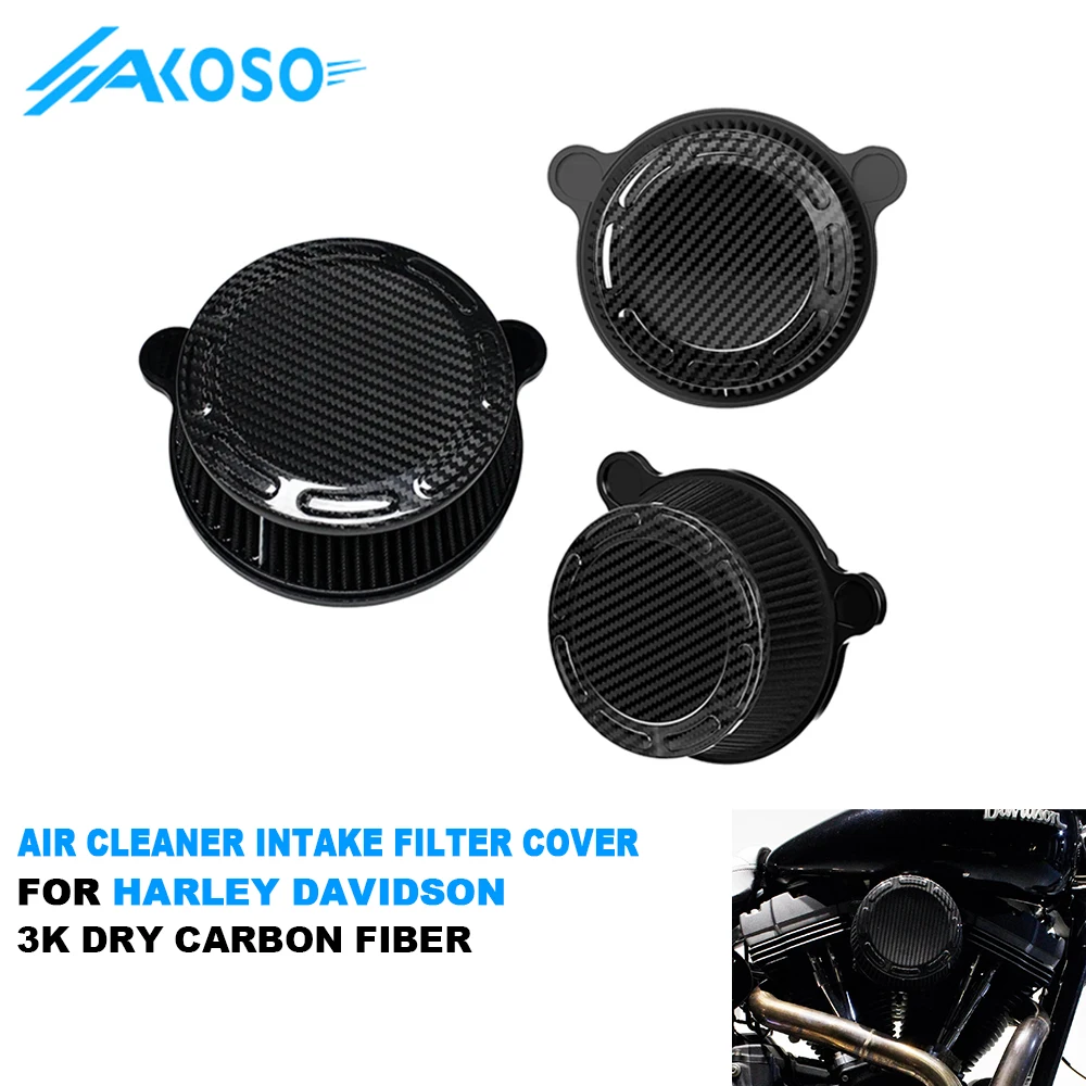 

AKOSO Full 3K Dry Carbon Fiber Motorcycle Air Cleaner Intake Filter for Harson Softail Touring Road Street Glide
