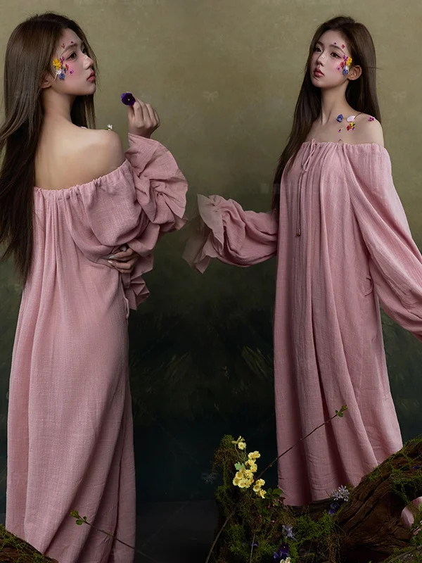 

New Vintage Chinese Oil Painting Theme Dress Photography Studio Teenage Girl Art Photo Clothing Stage Performance Ethnic Style