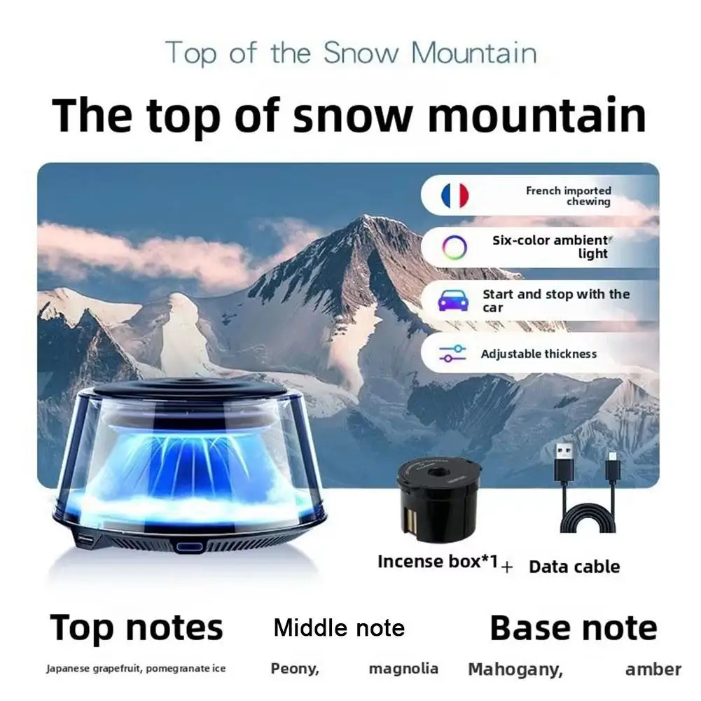 Vehicle Air Diffuser with Replaceable Capsules and Start Stop Function Featuring Snow Mountain Botanical Scents