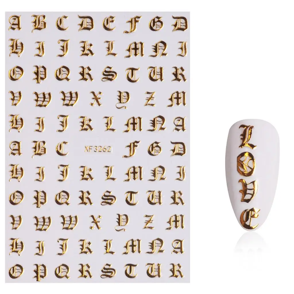 DIY Nail Art Sticker Decals 3D Letters Multicolor Self Adhesive Pack for Nail Decoration and Tips