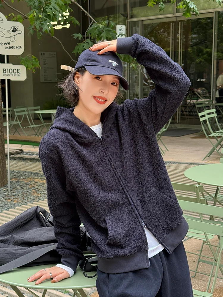 

Женская толстовка-кардиган Bebes Home синего цвета на молнии, новинка 2026 года, весна-осень, маленький размер, длинный рукав, из смесового хлопка